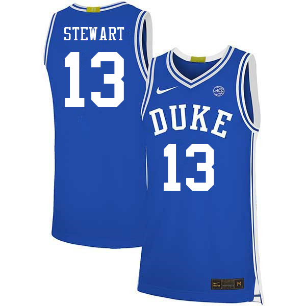Men #13 Sean Stewart Duke Blue Devils College Basketball Jerseys Stitched Sale-Blue